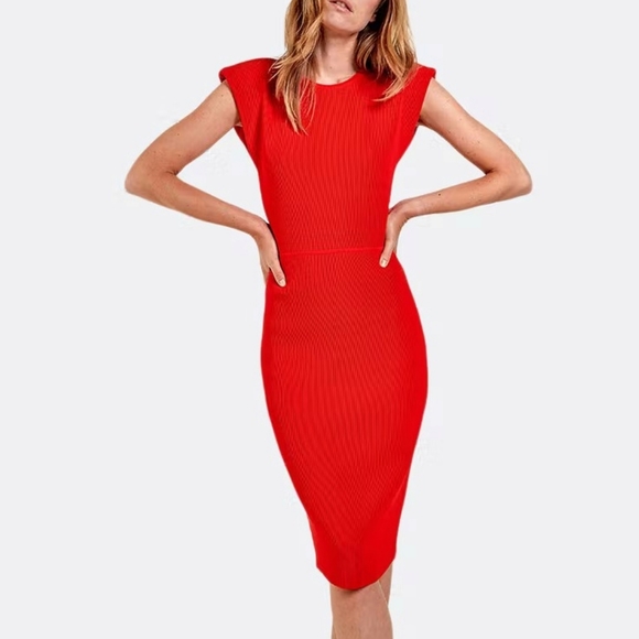 Padded shoulder ribbed dress bodycon Bergdorf Goodman - Picture 1 of 7